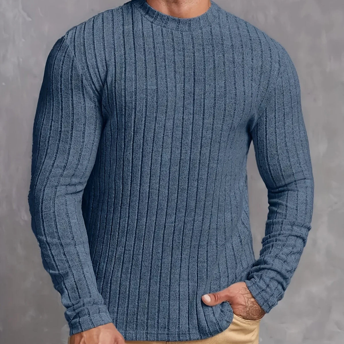 Men's Ribbed Mock Neck Sweater in Navy Blue