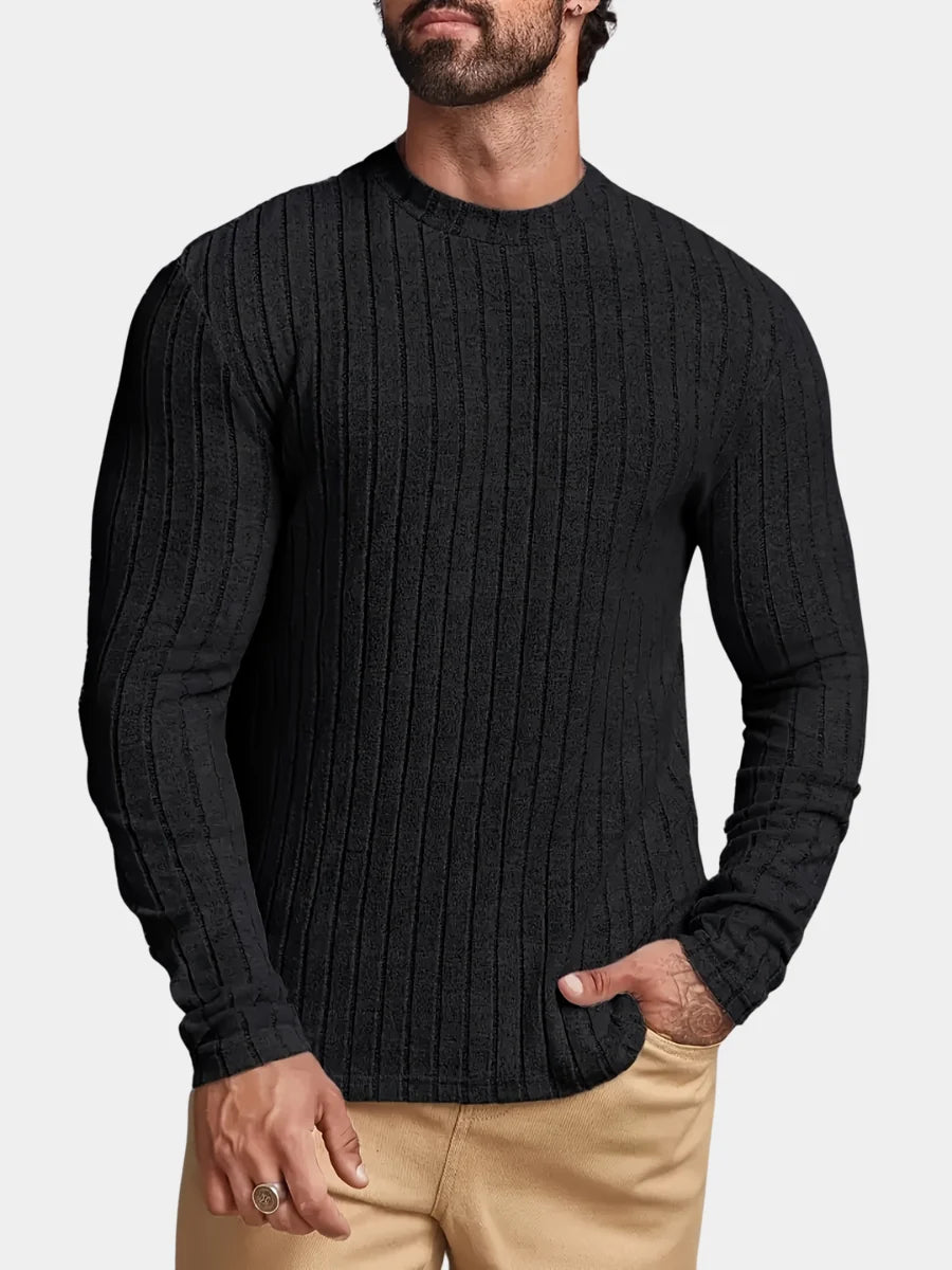 Men's Ribbed Mock Neck Sweater in Black