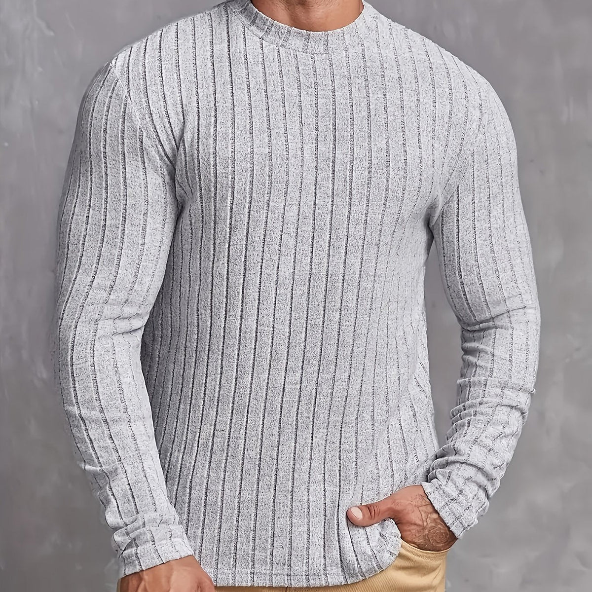 Men's Ribbed Mock Neck Sweater – Styled View