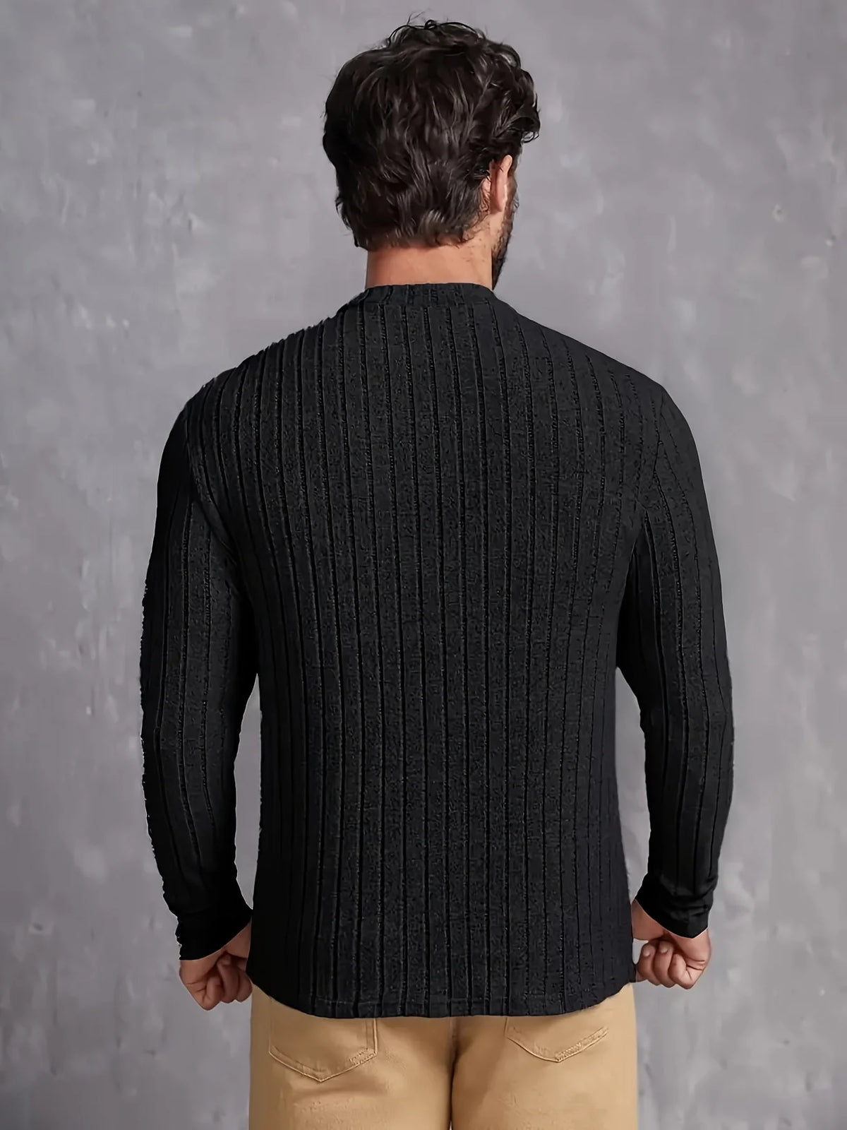 Men's Ribbed Mock Neck Sweater – Worn View
