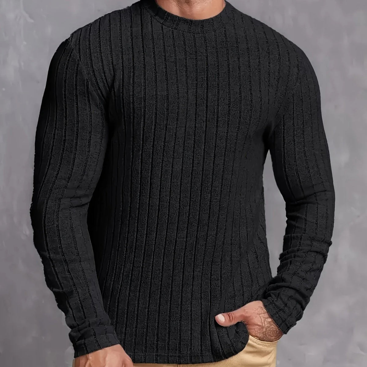 Men's Ribbed Mock Neck Sweater – Hem Detail