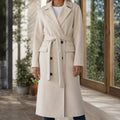 Women's double-breasted belted overcoat in beige