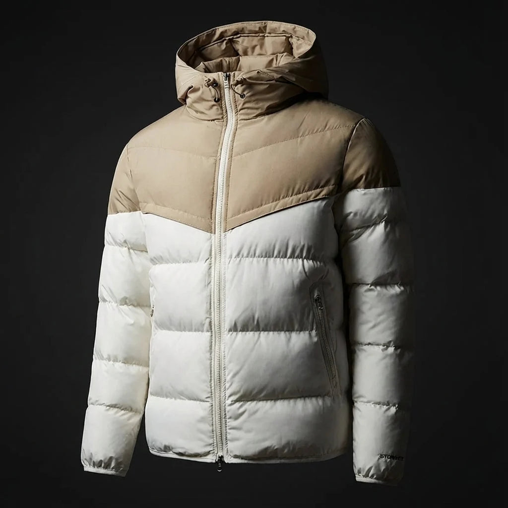 Men's Hooded Color-Block Puffer in White