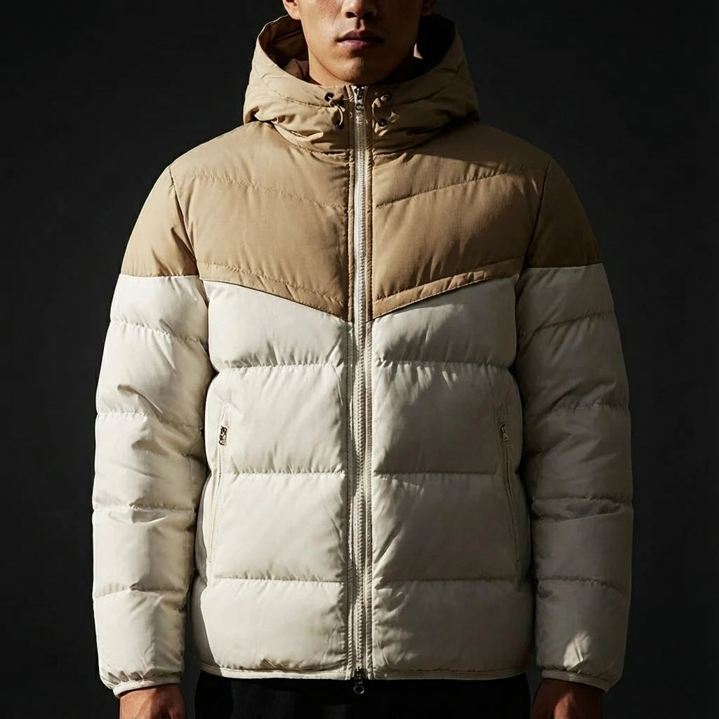 Men's Hooded Color-Block Puffer in Gray