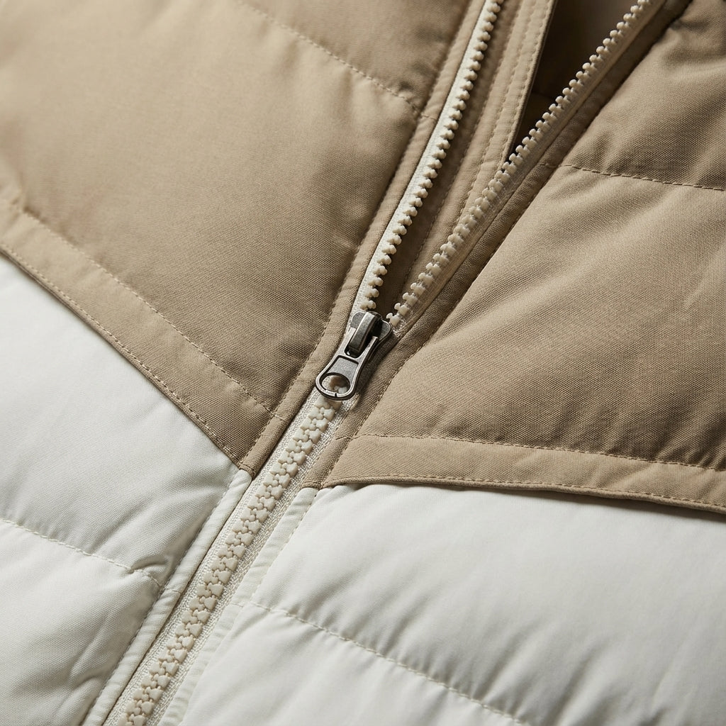 Men's Hooded Color-Block Puffer in Black