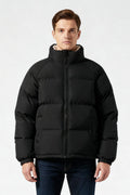 Men's Puffer Jacket with Fleece-Lined Collar in Black