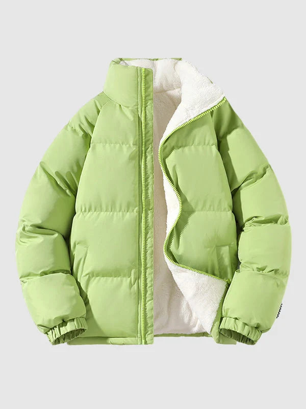 Men's Puffer Jacket with Fleece-Lined Collar in Green