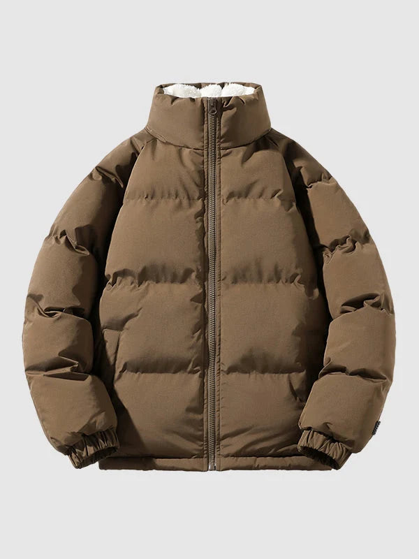 Men's Puffer Jacket with Fleece-Lined Collar – Detail View