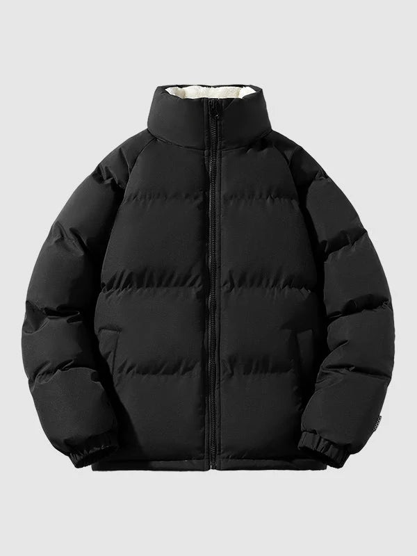 Men's Puffer Jacket with Fleece-Lined Collar – Detail View