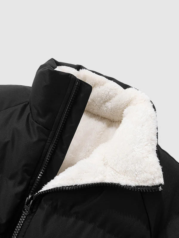 Men's Puffer Jacket with Fleece-Lined Collar – Detail View
