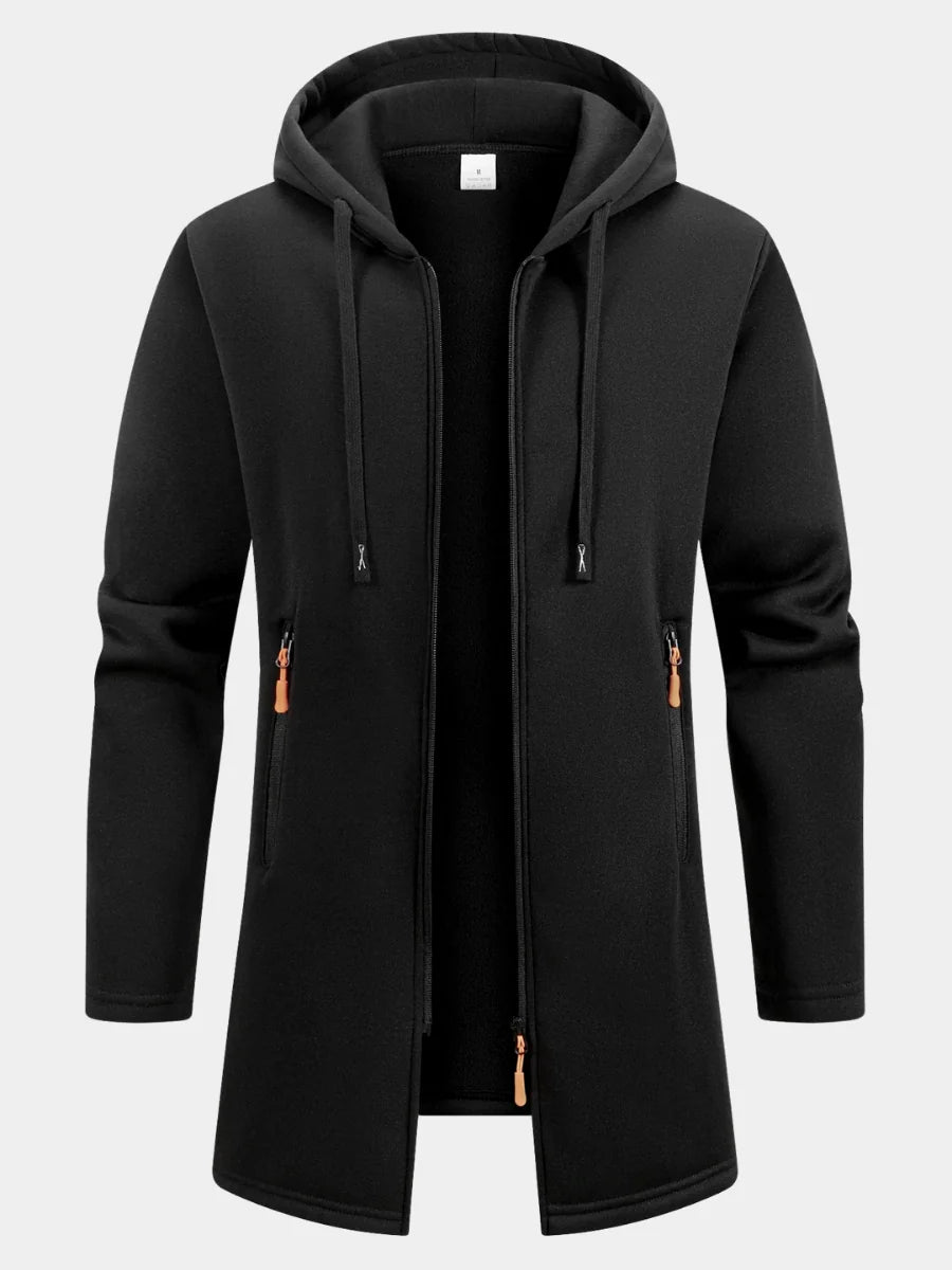 Men's Hooded Longline Knit Coat in Coffee