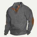 Men's Cable Knit Elbow-Patch Sweater in Dark Gray