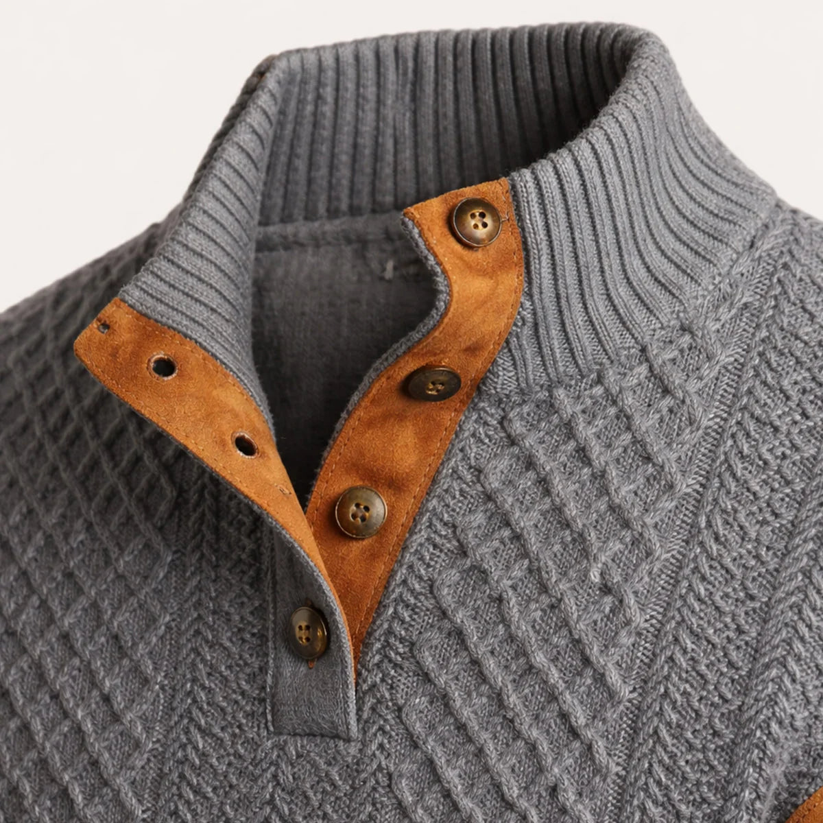 Men's Cable Knit Elbow-Patch Sweater in Green