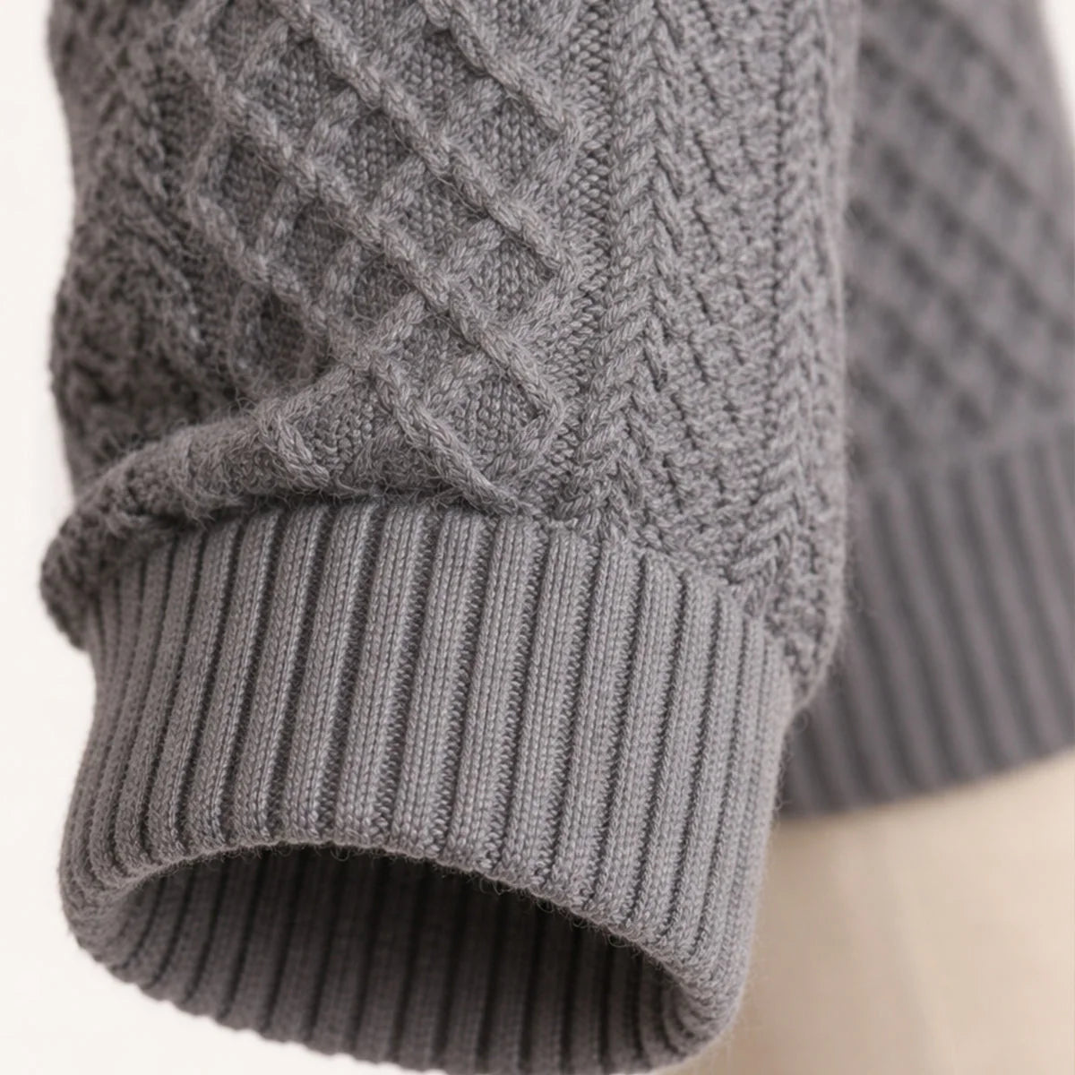 Men's Cable Knit Elbow-Patch Sweater in Black