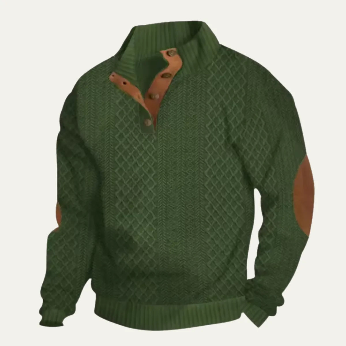 Men's Cable Knit Elbow-Patch Sweater – Collar Detail