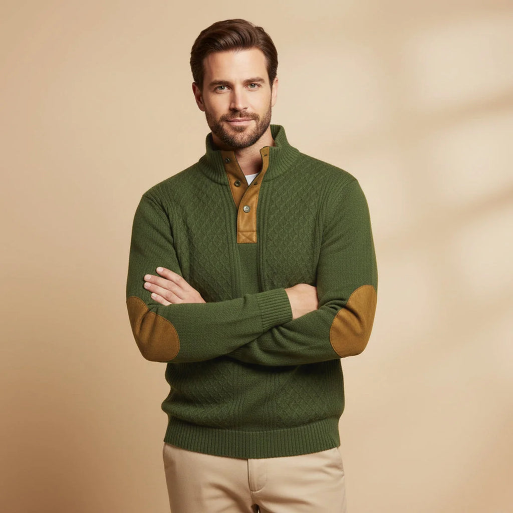 Men's Cable Knit Elbow-Patch Sweater – Back View