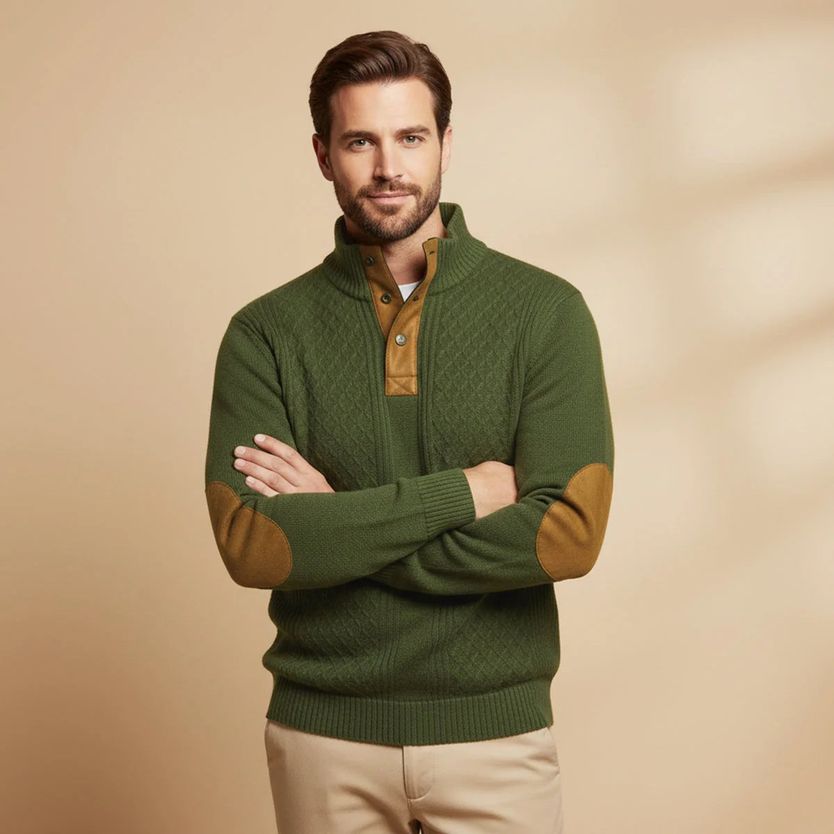 Men's Cable Knit Elbow-Patch Sweater – Back View
