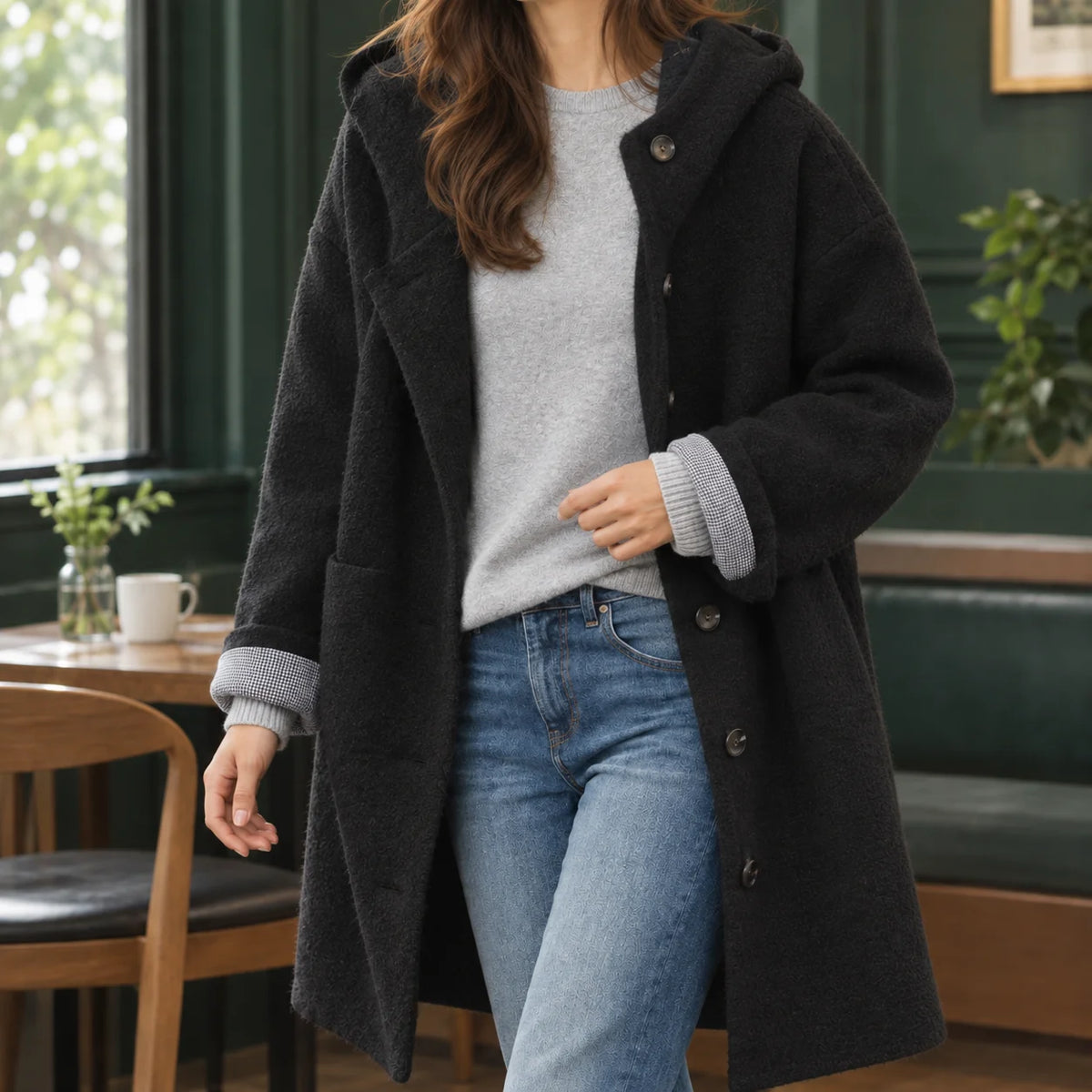 Women's Hooded Wool Parka in Gray