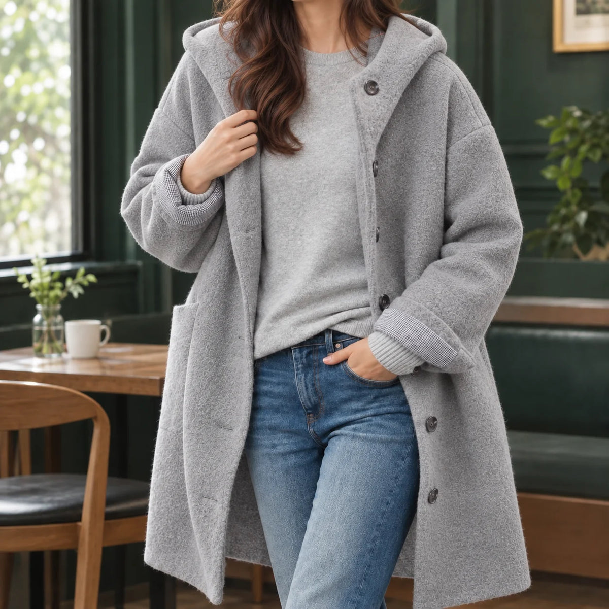 Women's Hooded Wool Parka in Blue