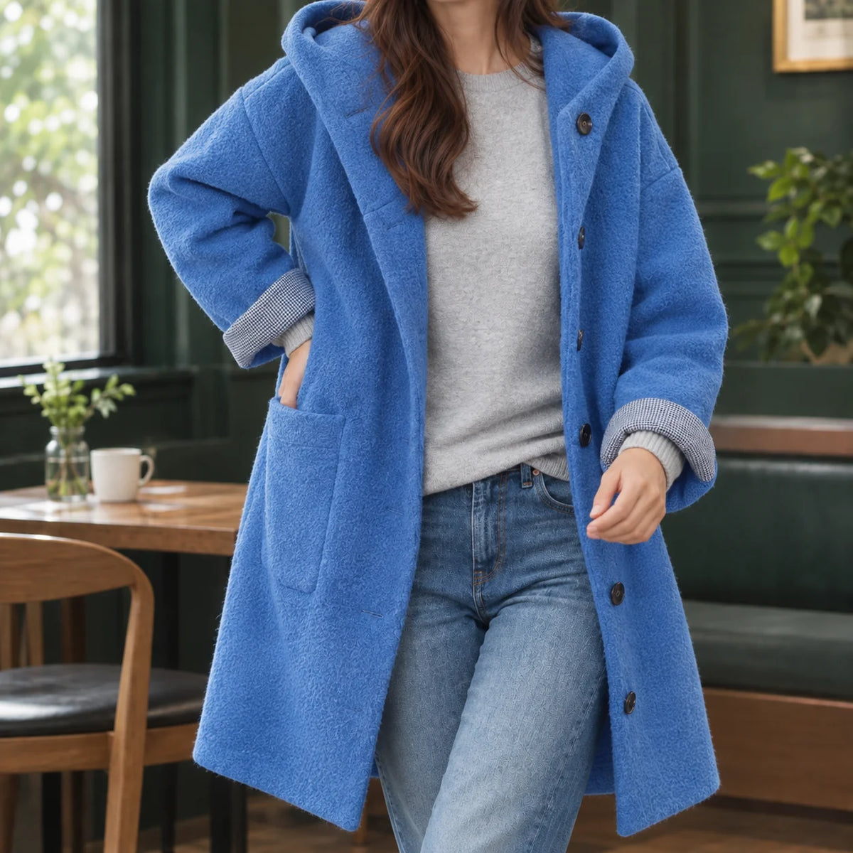 Women's Hooded Wool Parka in Rose Red