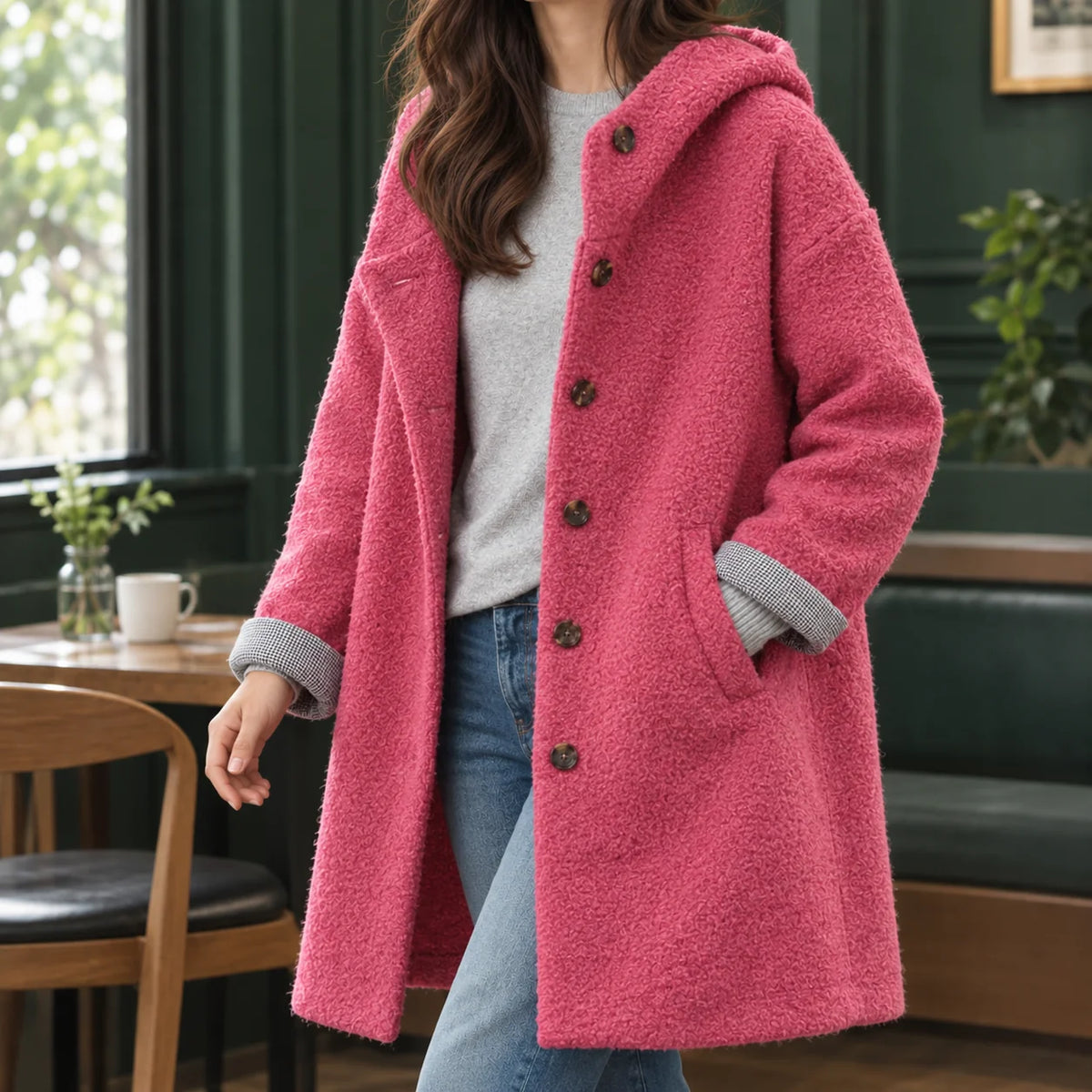 Women's Hooded Wool Parka – Hood Detail