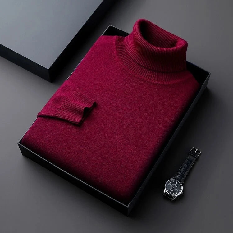 Men's red ribbed cashmere turtleneck sweater