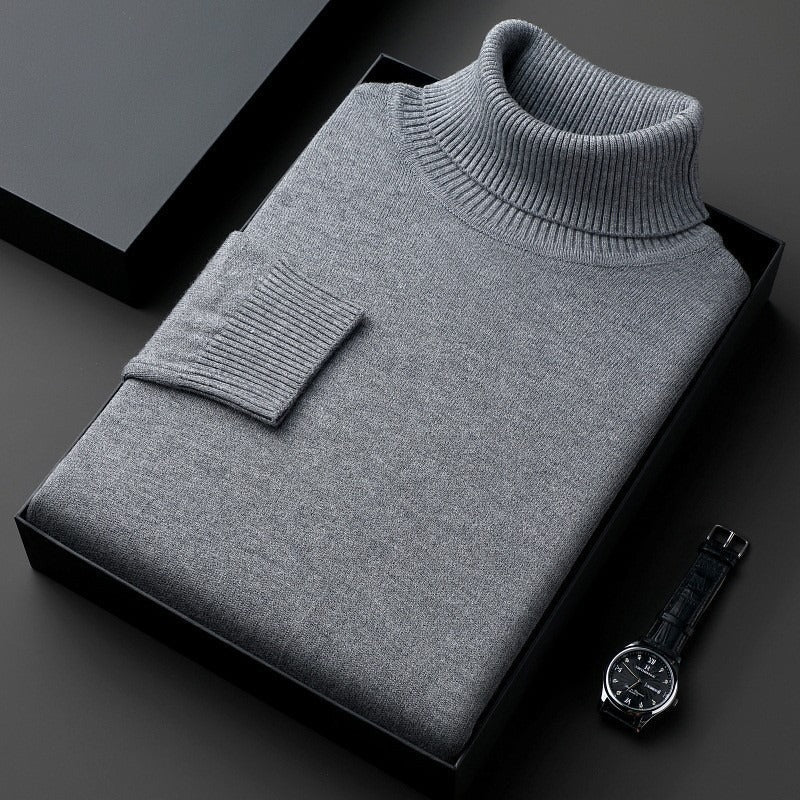 Men's gray ribbed cashmere turtleneck sweater