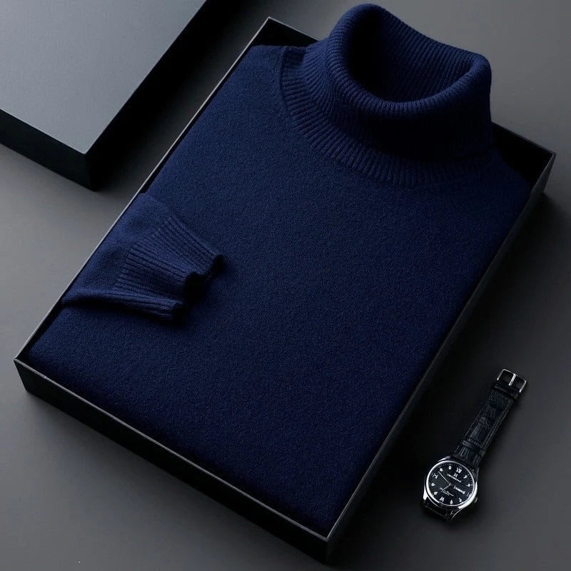 Men's navy ribbed cashmere turtleneck sweater