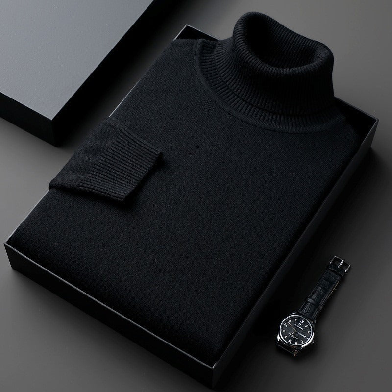Men's black ribbed cashmere turtleneck sweater