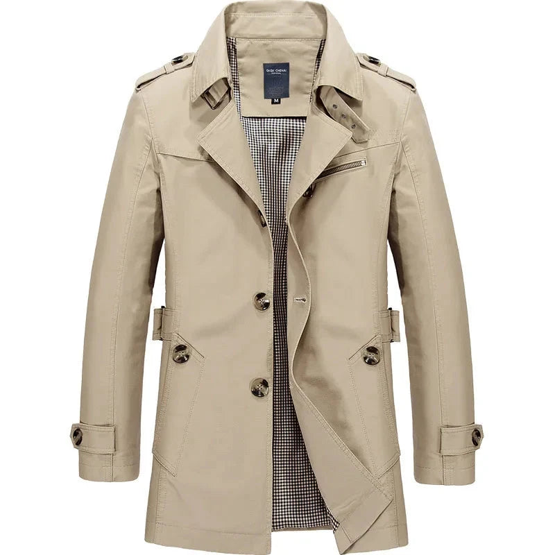 Men's Single-Breasted Trench Coat in Beige