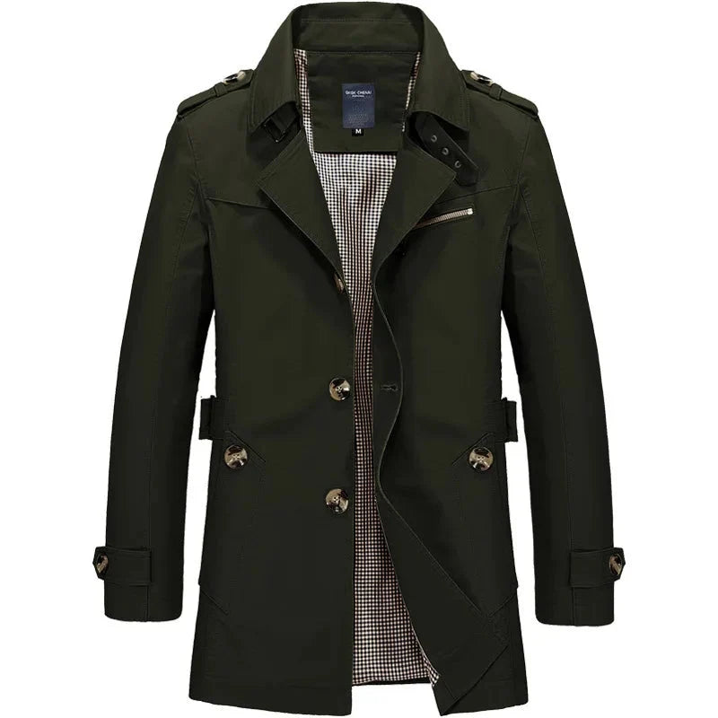 Men's Single-Breasted Trench Coat in Black