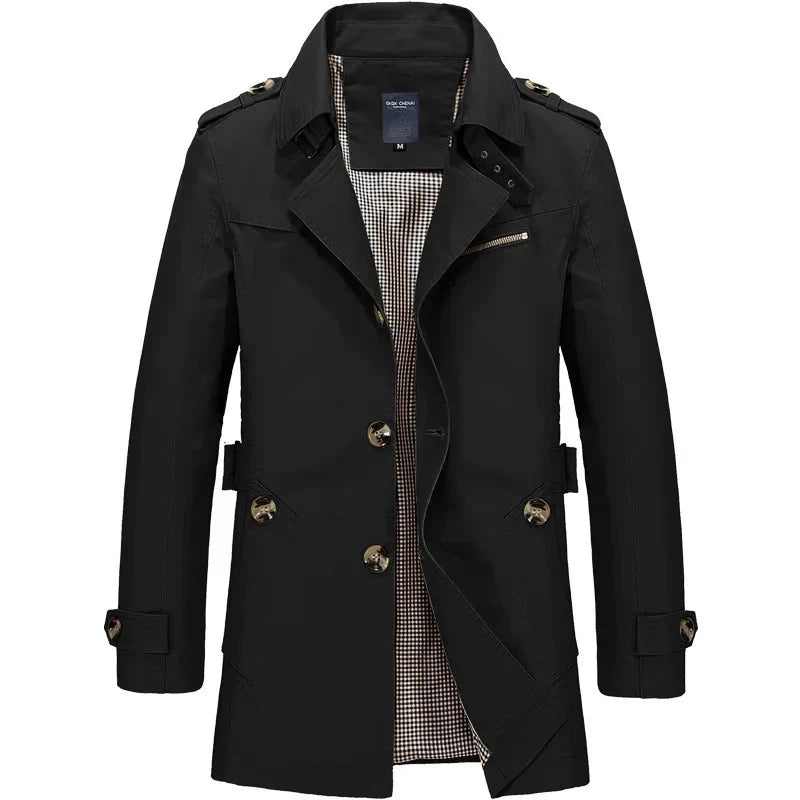 Men's Single-Breasted Trench Coat in Blue