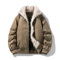 Men's Bomber Jacket with Faux Fur Trim Hood in Brown