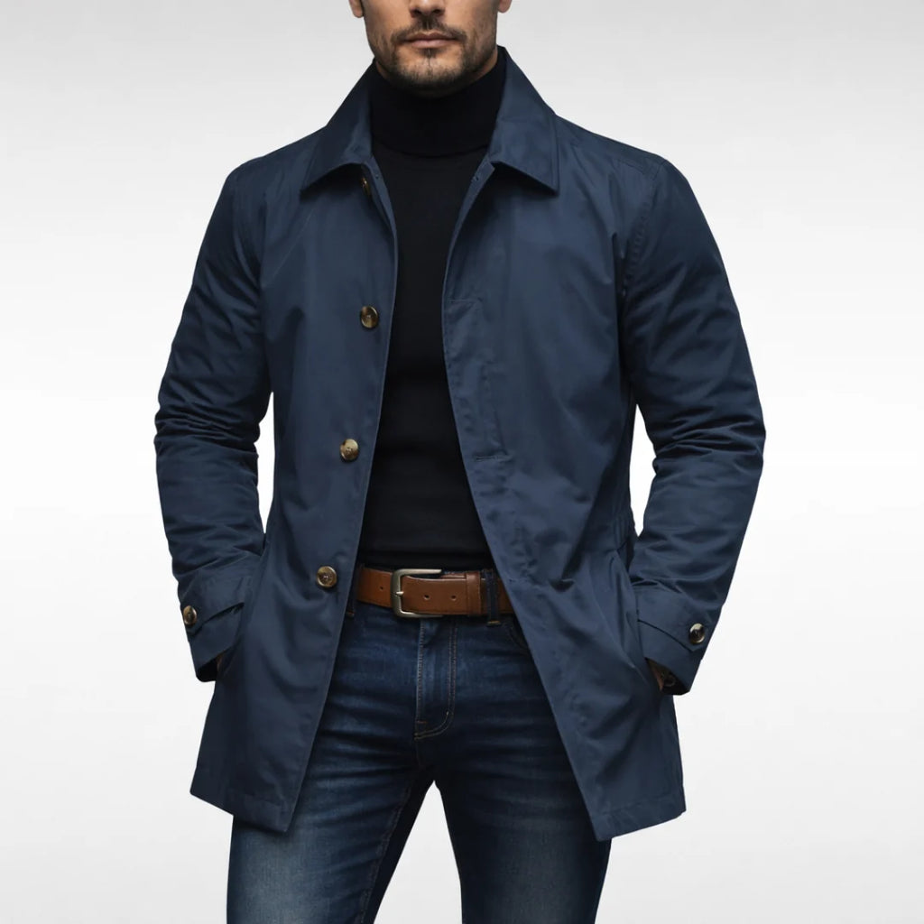 Men's Single-Breasted Car Coat – Detail View