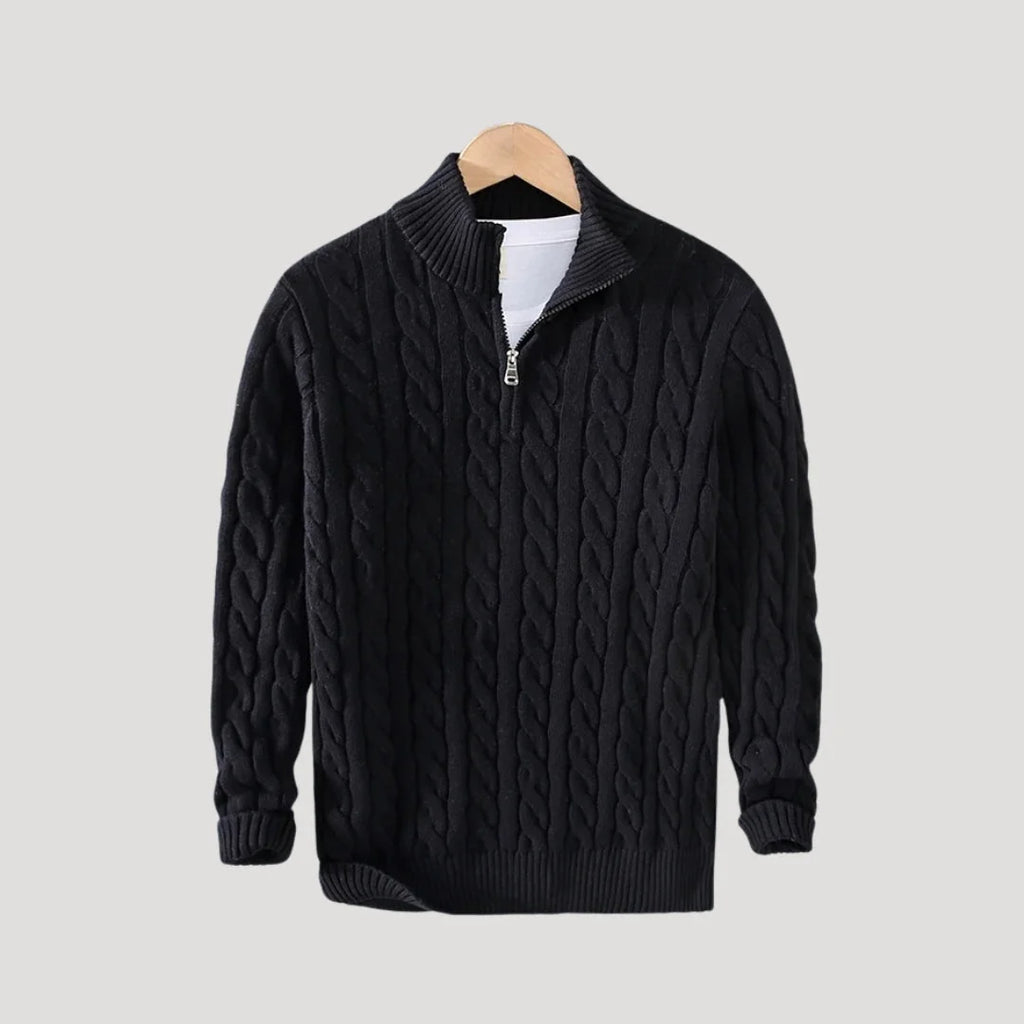 Men's Cable-Knit Zip Sweater in Black