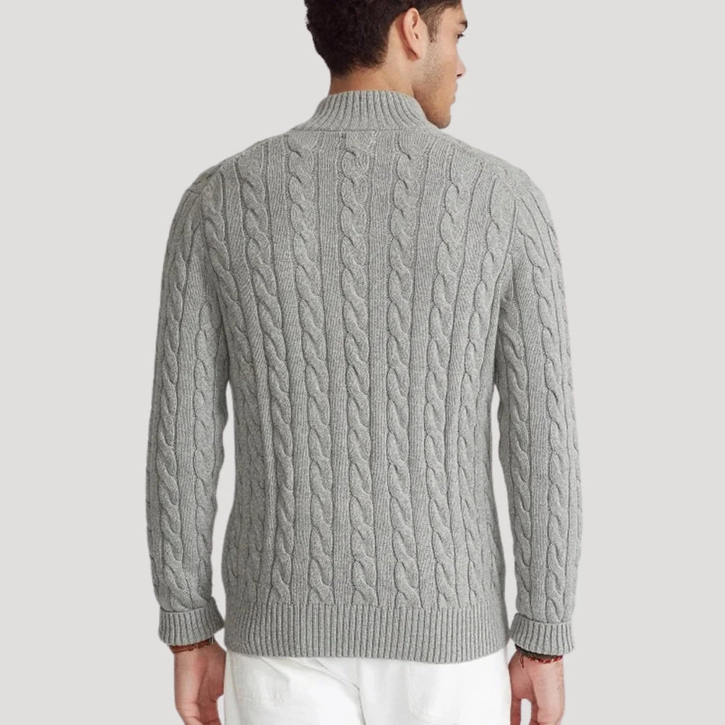 Men's Cable-Knit Zip Sweater in Beige
