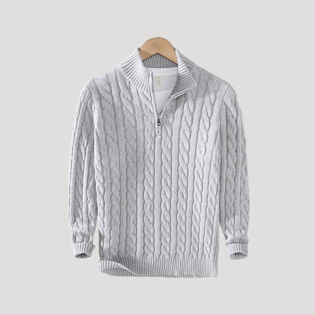 Men's Cable-Knit Zip Sweater in Blue