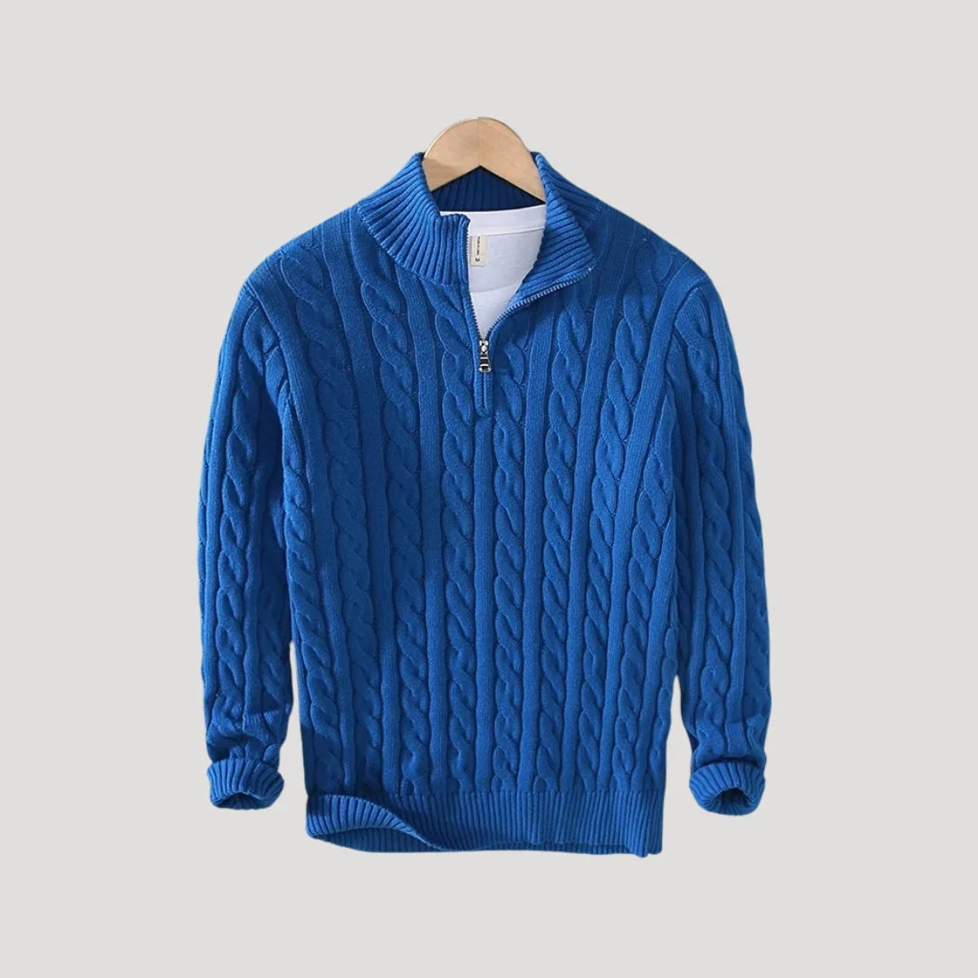 Men's Cable-Knit Zip Sweater – Weave Detail