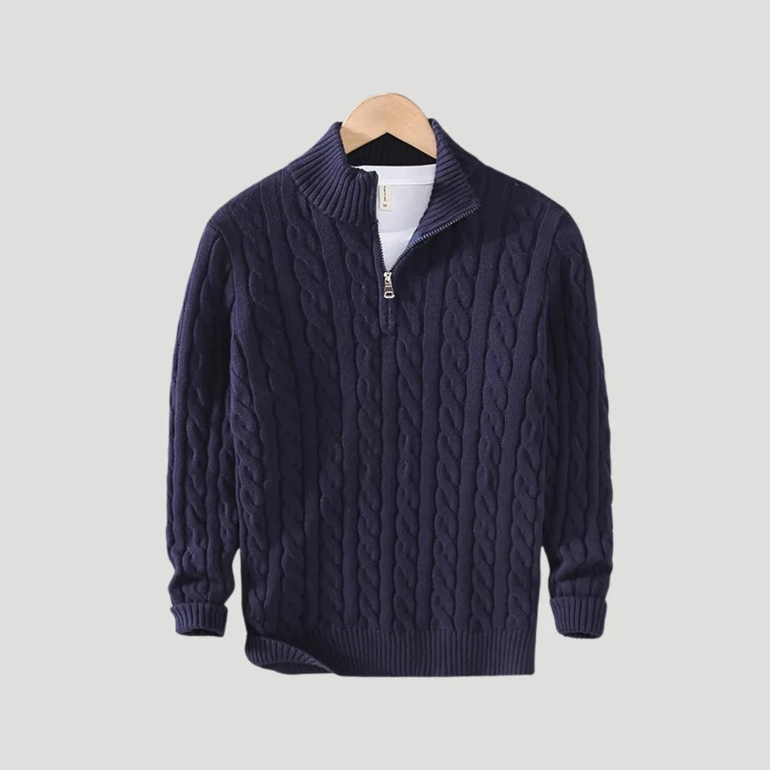 Men's Cable-Knit Zip Sweater – Zip Detail
