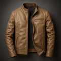 Men's Faux Leather Biker Jacket in Brown
