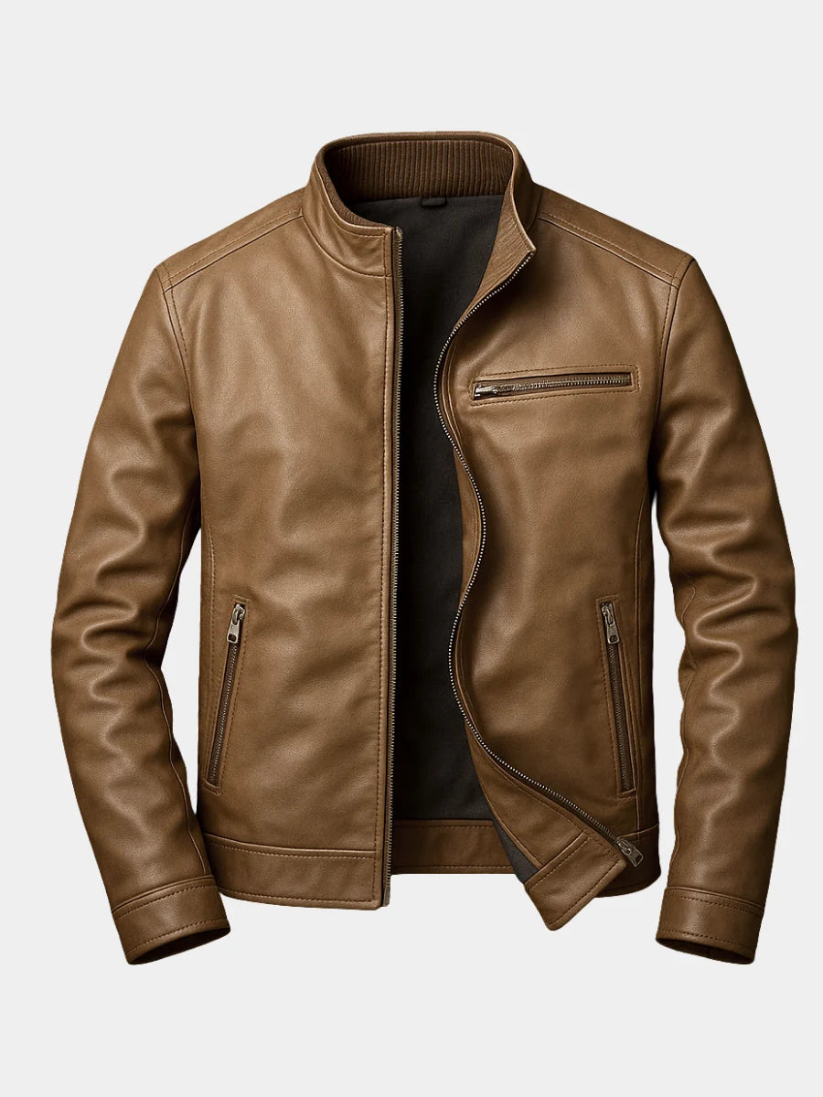 Men's Faux Leather Biker Jacket in Black