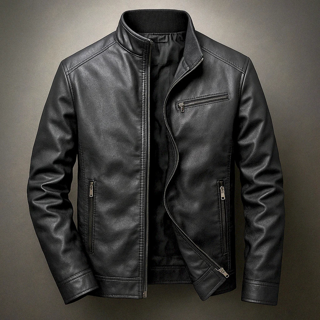 Men's Faux Leather Biker Jacket in Green