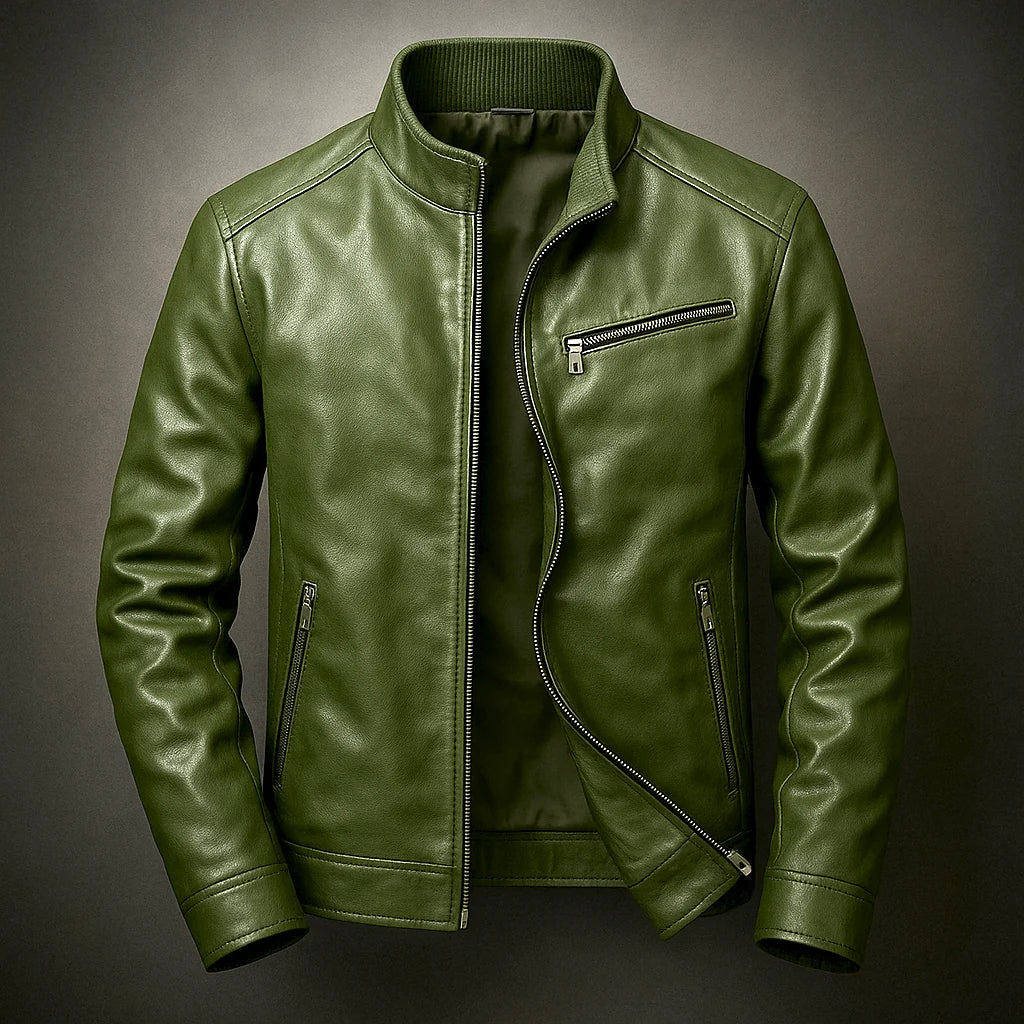 Men's Faux Leather Biker Jacket – Collar Detail