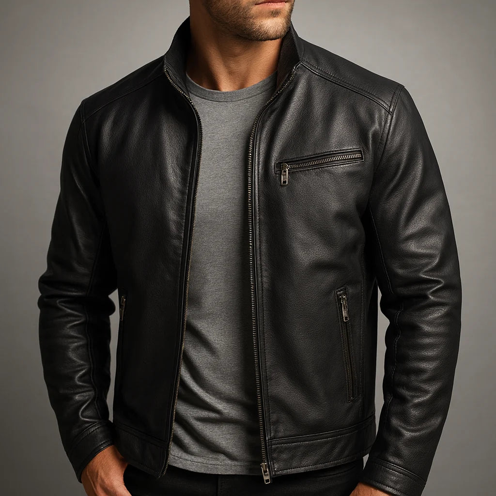 Men's Faux Leather Biker Jacket – Back View