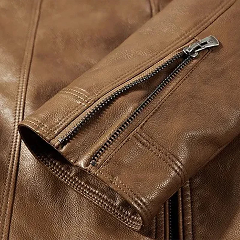 Men's Faux Leather Biker Jacket – Worn View