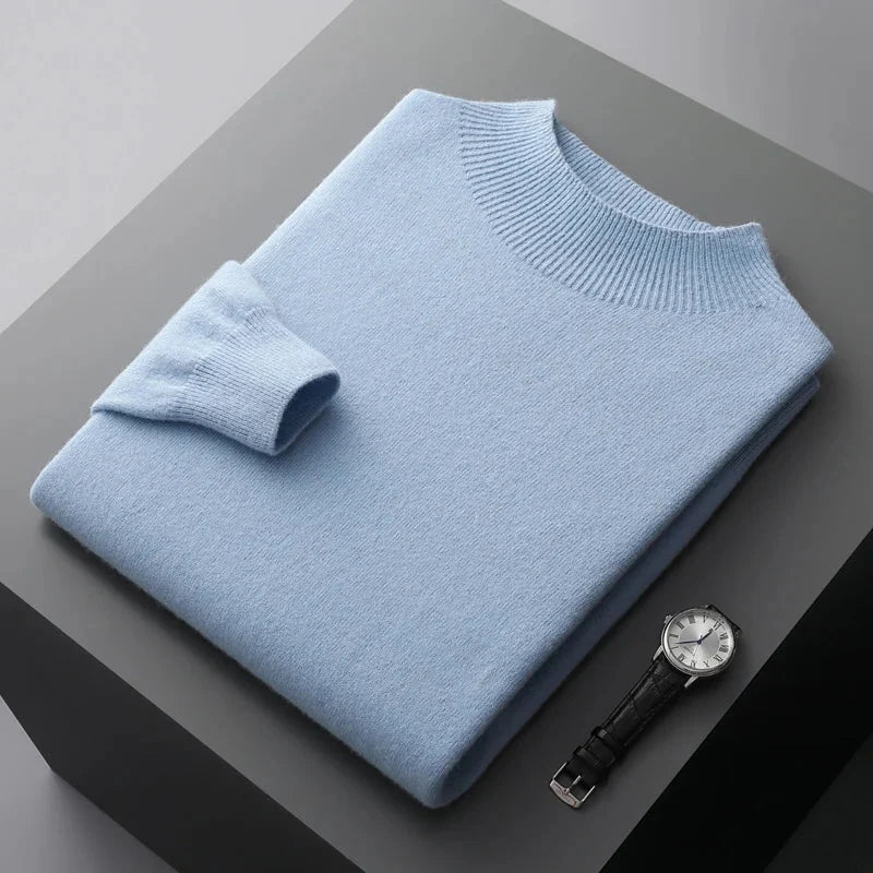 Men's Cashmere Mock Neck Sweater in Blue