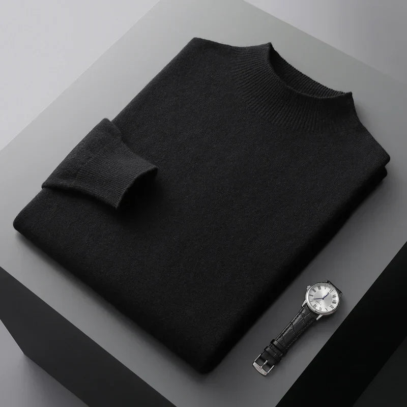Men's Cashmere Mock Neck Sweater – Worn View