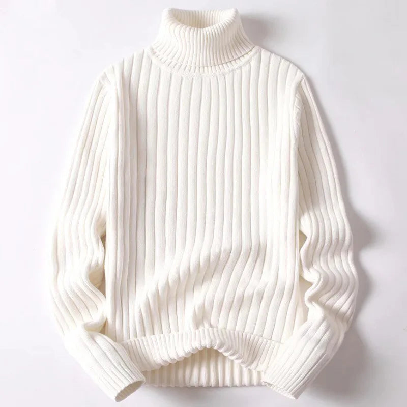 Men's Ribbed Turtleneck Sweater in White