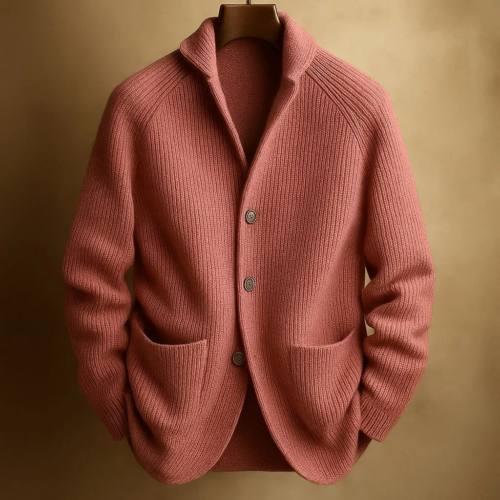 Men's Button-Front Knit Cardigan in Pink