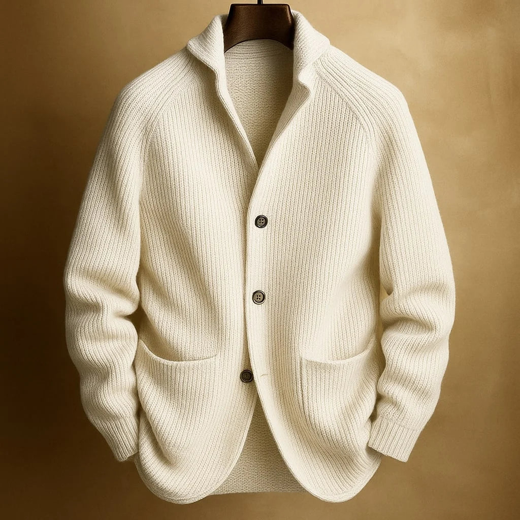 Men's Button-Front Knit Cardigan in White